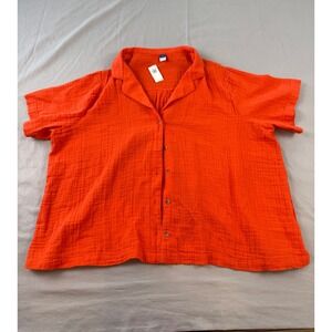 Old Navy Womens XL SS Demi Resort Shirt Orange Cotton Gauze Button Down 856858